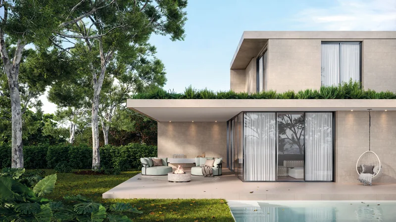 Área externa revestida com porcelanato polido