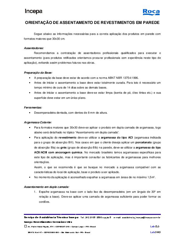 Capa do Orientação de Assentamento de Revestimentos Cerâmicos em Paredes